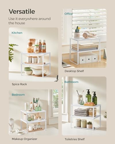 SONGMICS Set of 4 Metal Spice Racks, Stackable Expandable Shelf Risers