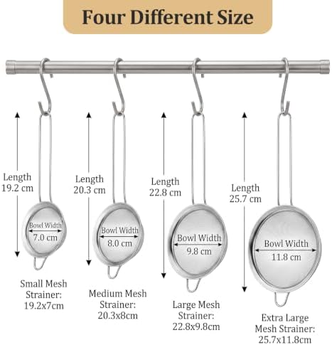 4PCS Fine Mesh Strainer Set, Stainless Steel Kitchen Sieve