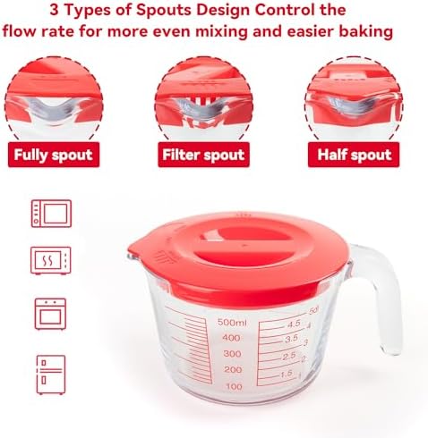 Glass Measuring Cups with Lids, 2 Cup （500ML）
