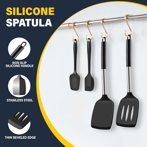 Silicone Spatula Set, Heat Resistant Solid & Slotted Turner