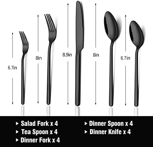 KINGSTONE Black Silverware Set, 20-Piece Flatware Set