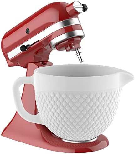 GVODE White Ceramic Mixer Bowl for KitchenAid Stand Mixer, 5 Qt Tilt-Head