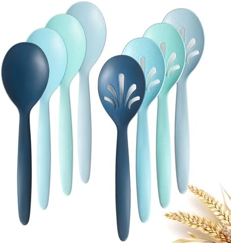 8 Pack 10" Large Reusable Plastic Wheat Straw Serving Spoon Set, 4 Serving