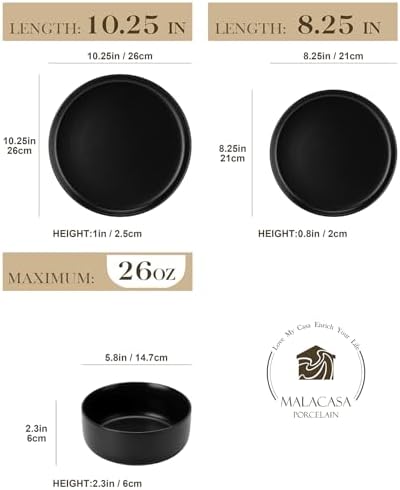 MALACASA 12 Pcs Porcelain Plates and Bowls Sets, Dinnerware Set