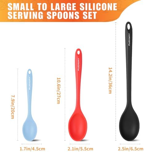 3 Pcs Silicone Spoons Set of 7.9 10.6 14.2 inch