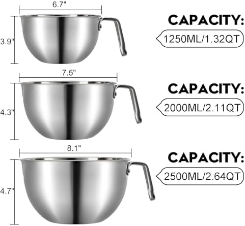 3 Pieces 304 Stainless Steel Mixing Bowls, 1.3/2.1/2.6 Quart Mixing Bowl Set