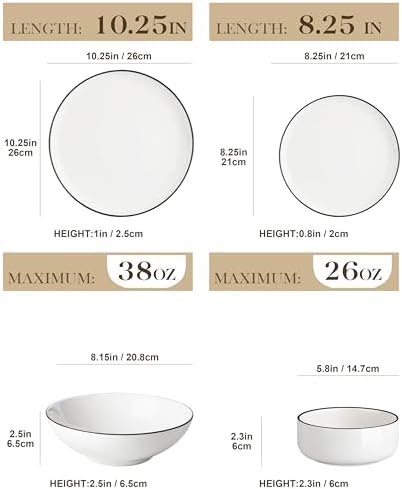 MALACASA 24 Pcs Porcelain Plates and Bowls Sets, Dinnerware Set