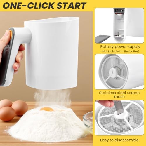 Electric Flour Sifter for Baking, 4 Cup Battery Operated Flours Sieve Cup