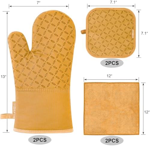 KEGOUU Oven Mitts and Pot Holders 6pcs Set, Kitchen Oven Glove High Heat