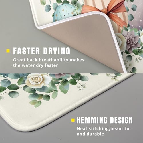 Happy Easter Eggs Dish Drying Mat 16x18 Inch Easter Day Eggs Flowers Dishes Pad