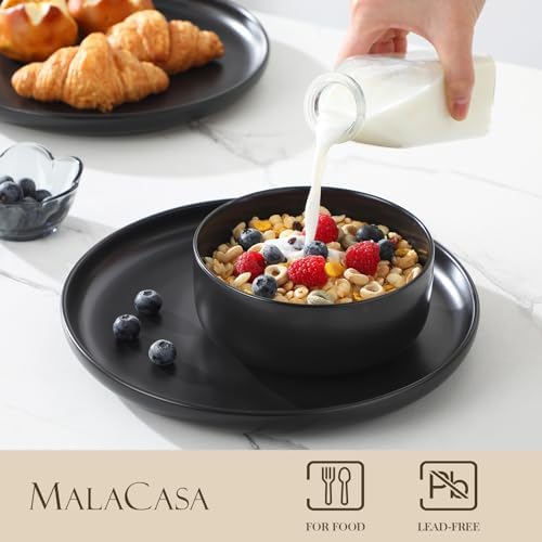 MALACASA 12 Pcs Porcelain Plates and Bowls Sets, Dinnerware Set