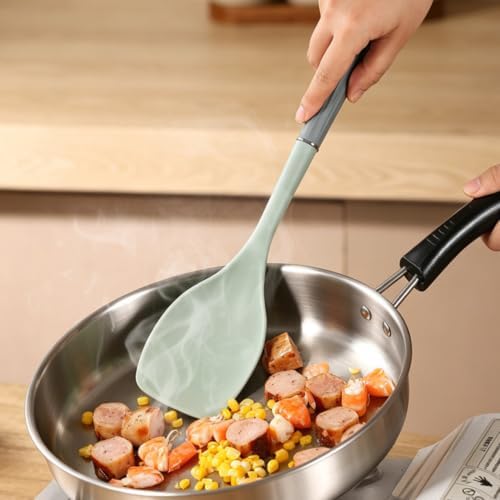 13Inch Silicone Cooking Spoon Spatula, Large Rubber Solid Slotted Spoon Set