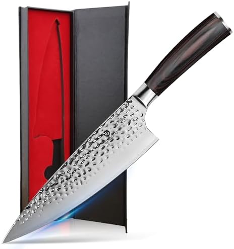 imarku 8 Inch Hammered Japanese Chef Knife, Powder Steel Edge Kitchen Knife