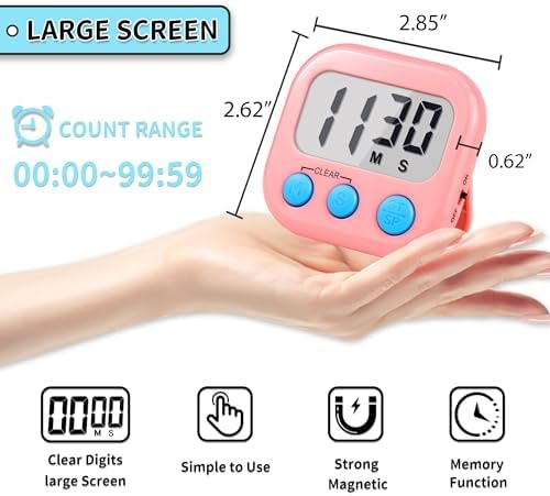Timer for Kids Digital Kitchen Timers for Cooking- 2 Pack Blue Pink