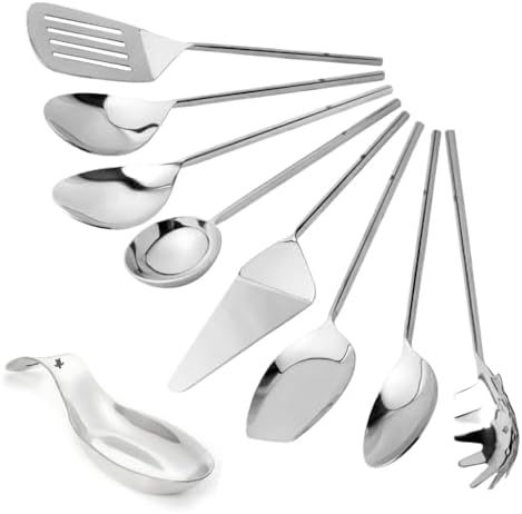 Melvvi Silver Stainless Steel Kitchen Utensils Set – 9-Piece | Non-Toxic