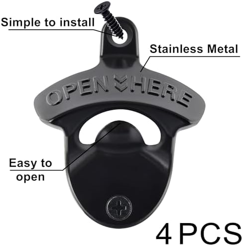 Classic Black Wall Mount Beer Bottle Opener, Rust-free Wall Hanging Beer Bottle
