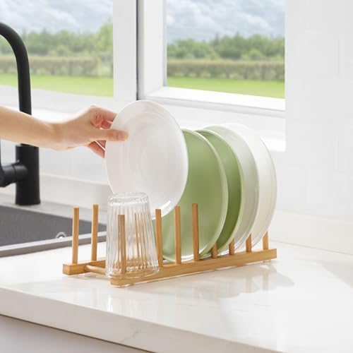 Bamboo Dish Drying Rack for Kitchen Counter & Cabinet