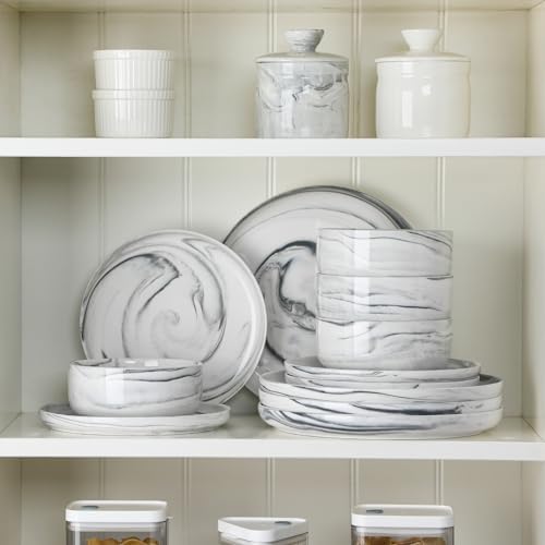 MALACASA 12 Pcs Porcelain Plates and Bowls Sets, Dinnerware Set