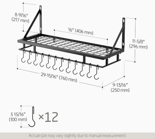 KES 30-Inch Kitchen Pan Pot Rack Wall Mounted, Hanging Storage Organizer