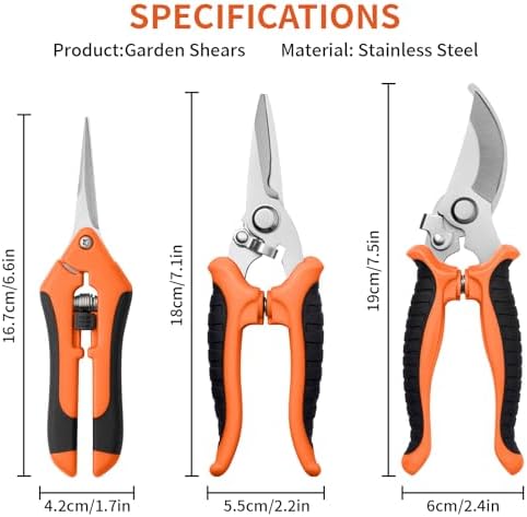 3 Pack Garden Pruning Shears, Stainless Steel Shears, Gardening Shears Scissors