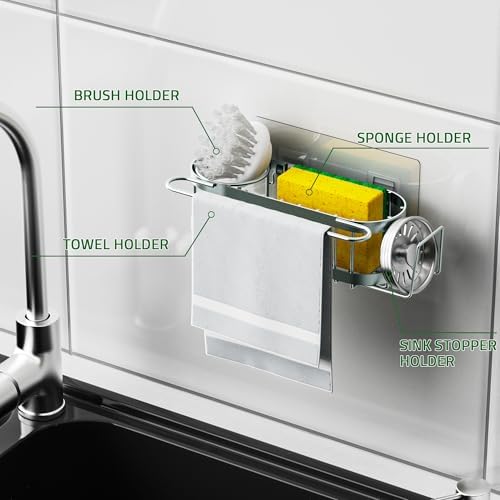 Cisily Kitchen Sink Caddy Sponge Holder in The Sink, Stainless Steel Kitchen