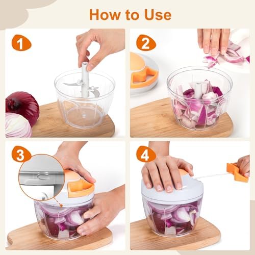 Manual Food Processor & Vegetable Chopper, Hand Pull String Garlic Mincer Onion
