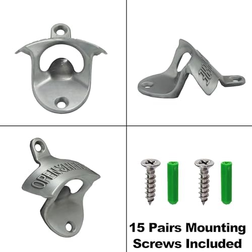 15 PCS Vintage Wall Mount Bottle Opener Silver Rustproof Mountable Beer Bottle