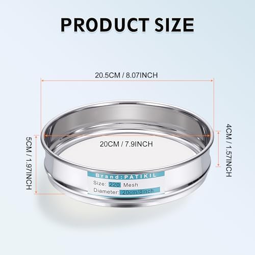 PATIKIL 220 Mesh Lab Sieve, 7.9" Diameter Sifting Screen 304 Stainless Steel