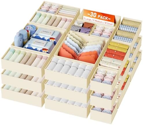 DIMJ Drawer Organizer Clothes, 30 Pack Dresser Organizer, Foldable Closet
