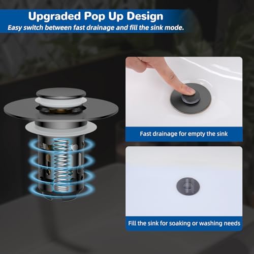 Hibbent Upgraded 3 in 1 Bathroom Sink Drain Strainer, Pop Up Stopper