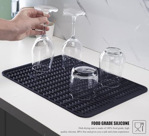Silicone Dish Drying Mat, Non-Slip Easy Clean Sink Mat, Dark Blue
