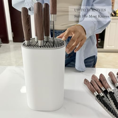 Knife Holder, Universal Knife Block without Knives Square Shape White Kitchen
