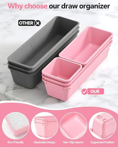 Canfanni 13 Pack Plastic Drawer Organizers Set, 3 Sizes Desk Drawer Organizer