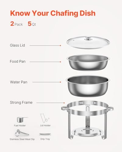 VEVOR Chafing Dish Buffet Set, 5 Qt 2 Pack, Stainless Steel Chafer