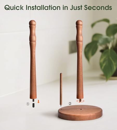 Farmhouse Acacia Wood Paper Towel Holder Countertop, Weighted Base
