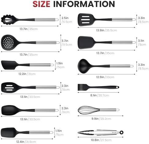 12PCS Silicone Kitchen Utensil Set, Stainless Steel Handled Cooking Tools