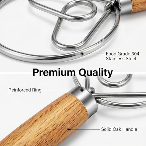 TEEVEA Danish Dough Whisk Wooden Handle Stainless Steel