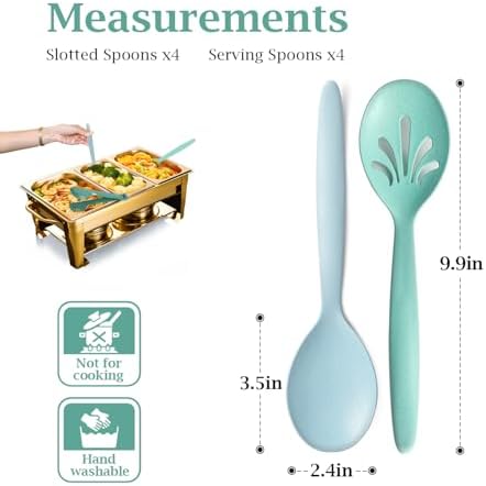 8 Pack 10" Large Reusable Plastic Wheat Straw Serving Spoon Set, 4 Serving