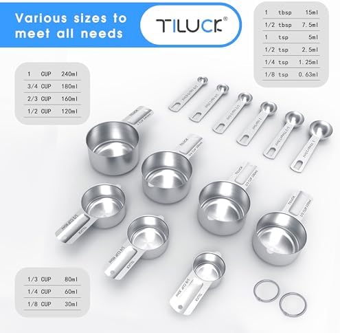 TILUCK Stainless Steel Measuring Cups & Spoons Set, Coffee Scoop Spoon
