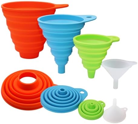KongNai 4 Sizes Kitchen Funnel Set, Food Grade Silicone Collapsible Funnel