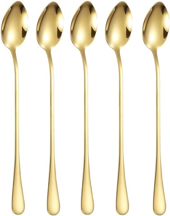 Set of 10 Long-Handle Spoons for Iced Tea, and Desserts