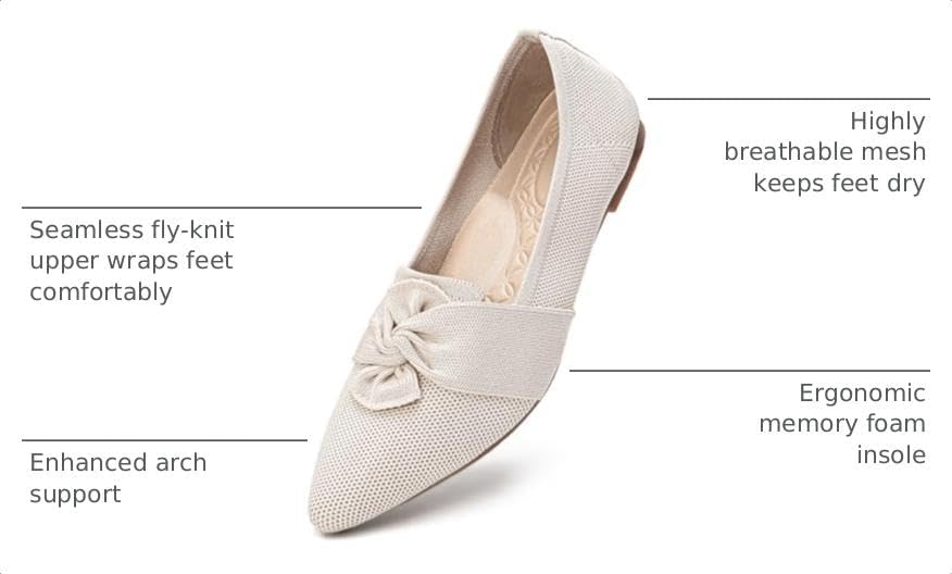 HONHOLD Women's Pointed Toe Flats Breathable Knit Ballet Flats