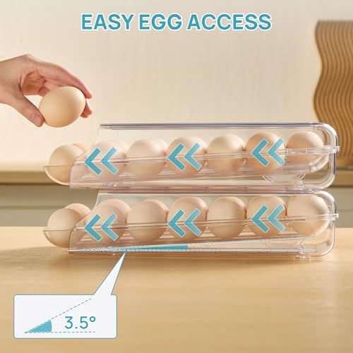 Vtopmart 2 Pack Egg Holder for Fridge, Automatic Rolling Egg Container