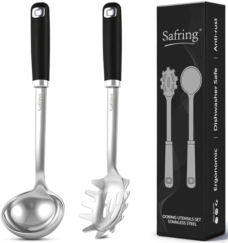 Safring Stainless Steel Soup Ladle and Spaghetti Spoon Set, Heat Resistant
