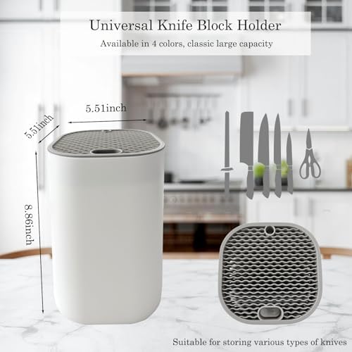 Knife Holder, Universal Knife Block without Knives Square Shape White Kitchen