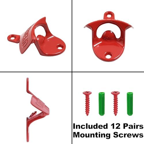 12 PCS Red Beer Bottle Cap Opener Wall Mounted Bulk, Stainless Caddy Mount Soda