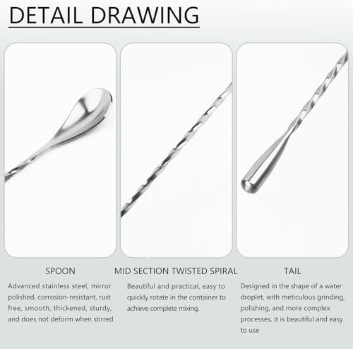 KTOJOY 2 Pack Bar Spoon Cocktail Mixing Spoon – 12'' Long Stainless Steel