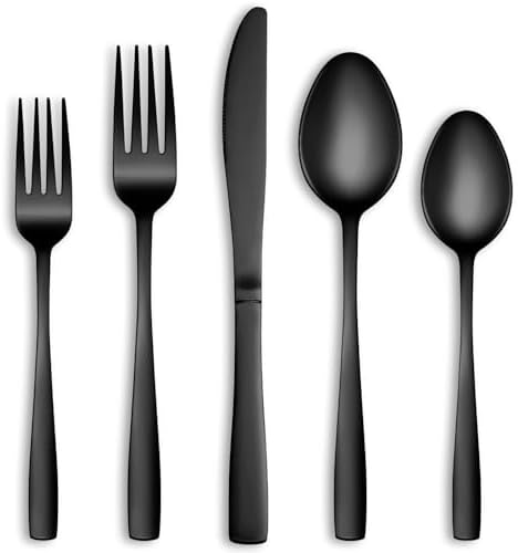 60 Pcs Black Silverware Set, Stainless Steel Flatware Set Service