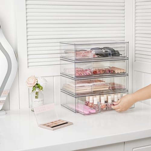 Vtopmart 12.1''W Clear Stackable Storage Drawers, 3 Pack Acrylic Plastic