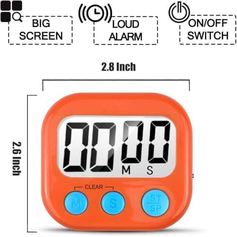 AOUCE Digital Kitchen Timers for Cooking, Timer for Kids 6 Pack Orange